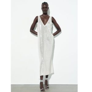NWT Zara Woman Sequin Sequined Midi Dress Size S Small